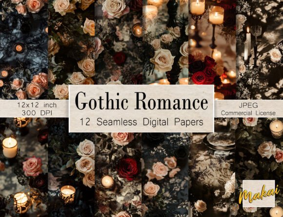 12 Seamless Romantic Gothic Rose Pattern
