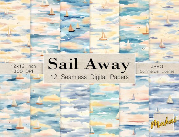 12 Seamless Watercolor Sailboats Pattern: A Nautical Design for Creative Projects
