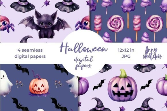4 Purple Halloween Digital Papers