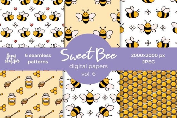 Bee Digital Paper Cute Summer Papers: A Creative Addition for Modern Designers