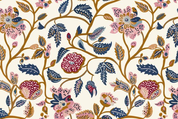 Block-Printed Pattern Kalamkari Muhgal04: A Fusion of Indian and Oriental Ornamental Art