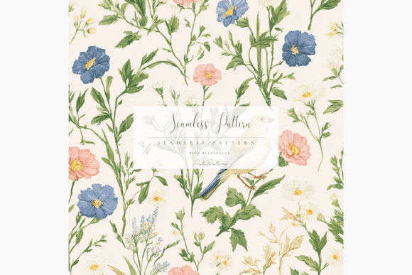 Bring Your Spring Designs to Life with the Vintage Songbird and Wildflower Seamless Pattern PNG