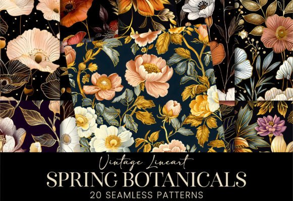Dark Spring Lineart Botanical Florals