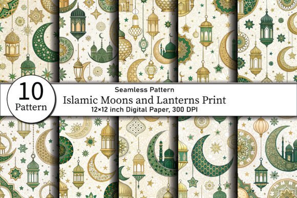 Islamic Moons and Lanterns Print: A Creative Addition to Digital Design