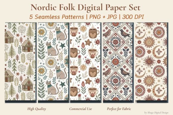 Nordic Folk Digital Paper Set: A Versatile Tool for Creative Workflows