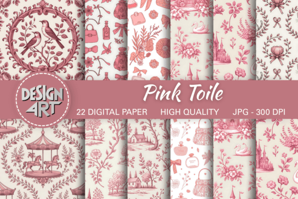 Pink Toile Print Design Pattern
