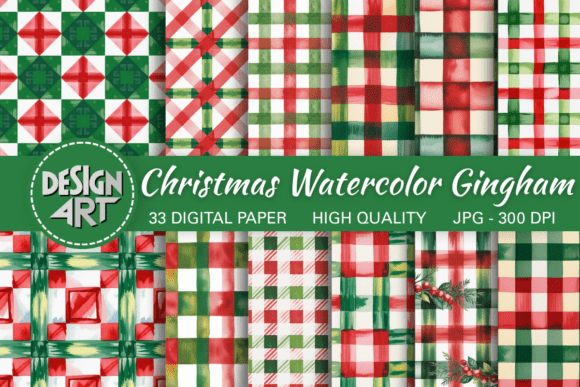 Seamless Christmas Watercolor Gingham