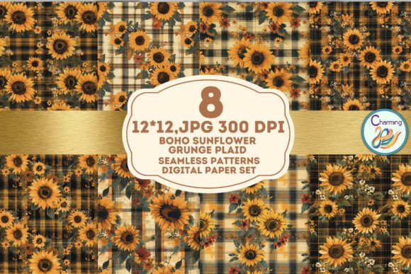 Seamless Paper Boho Sunflower Plaid: A Versatile Design Asset for Creative Projects