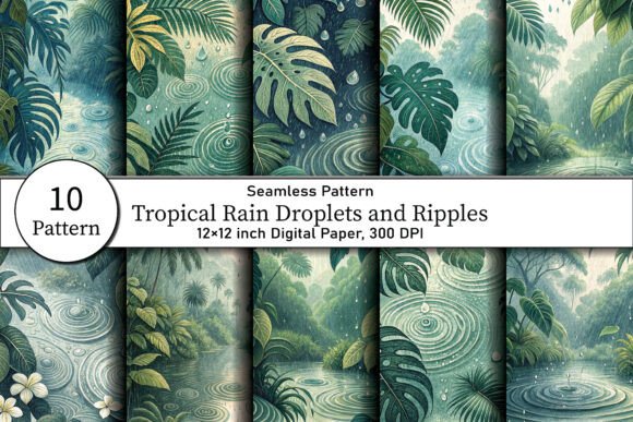 Tropical Rain Droplets and Ripples: A Unique Digital Paper Collection for Creative Projects