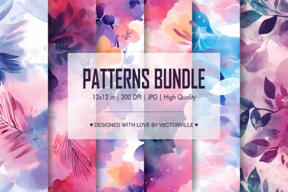 Vibrant Watercolor Floral Pattern Bundle