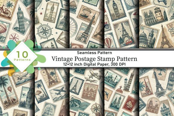 Vintage Postage Stamp Pattern