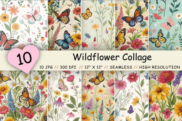 Wildflower Collage with Butterflies – A Versatile Digital Design for Creative Projects
