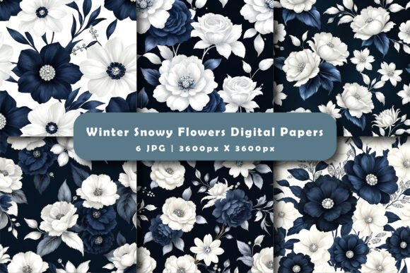 Winter Snowy Flowers Digital Papers: A Versatile Design Resource for Seasonal Creations